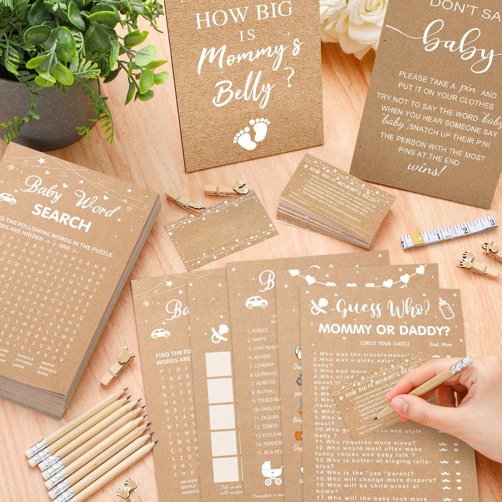 Funnymoom kraft baby shower guess-who cards for playful guessing