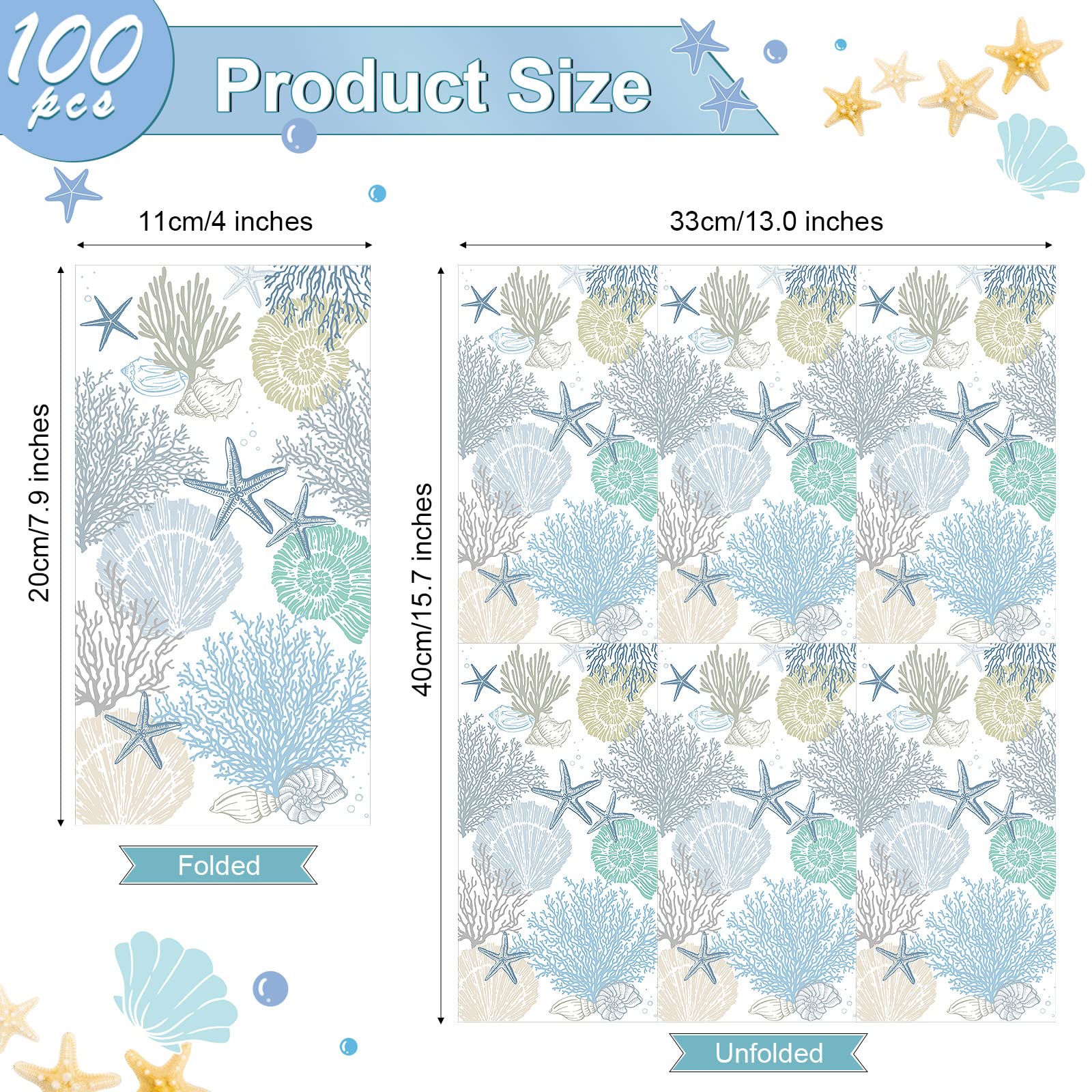 Funrous seashell napkins front pattern with sea star and shells