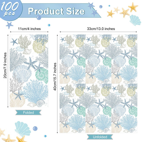 Funrous seashell napkins front pattern with sea star and shells