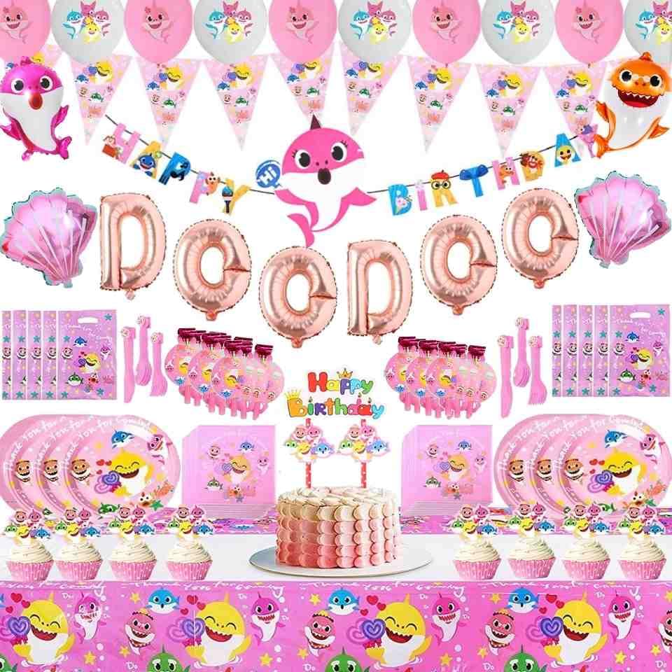 Funton pink shark birthday banner for vibrant party decor.
