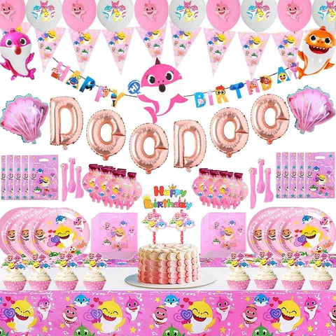Funton pink shark birthday banner for vibrant party decor.