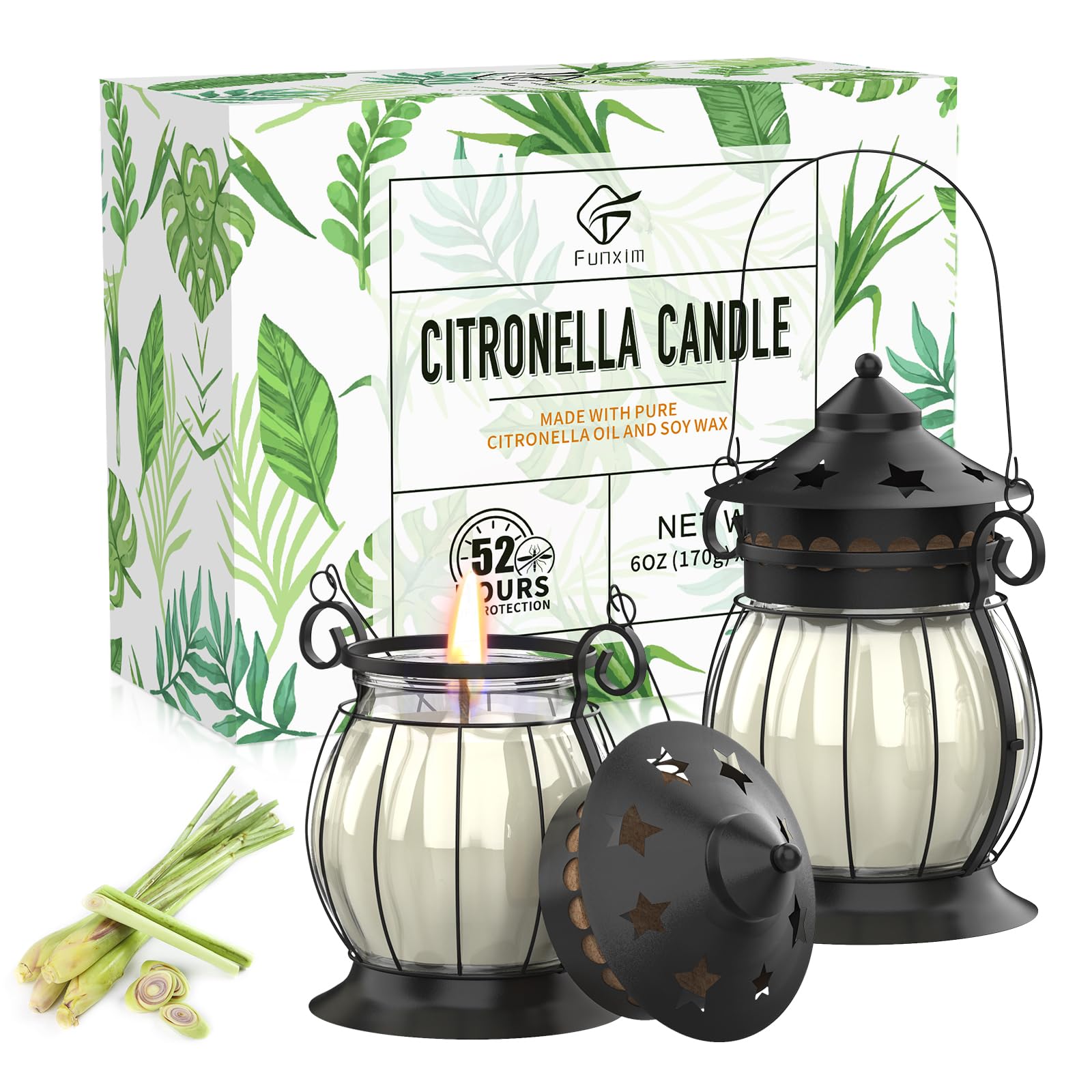 FUNXIM citronella candle in a vintage outdoor lantern lighting a cozy patio ambience