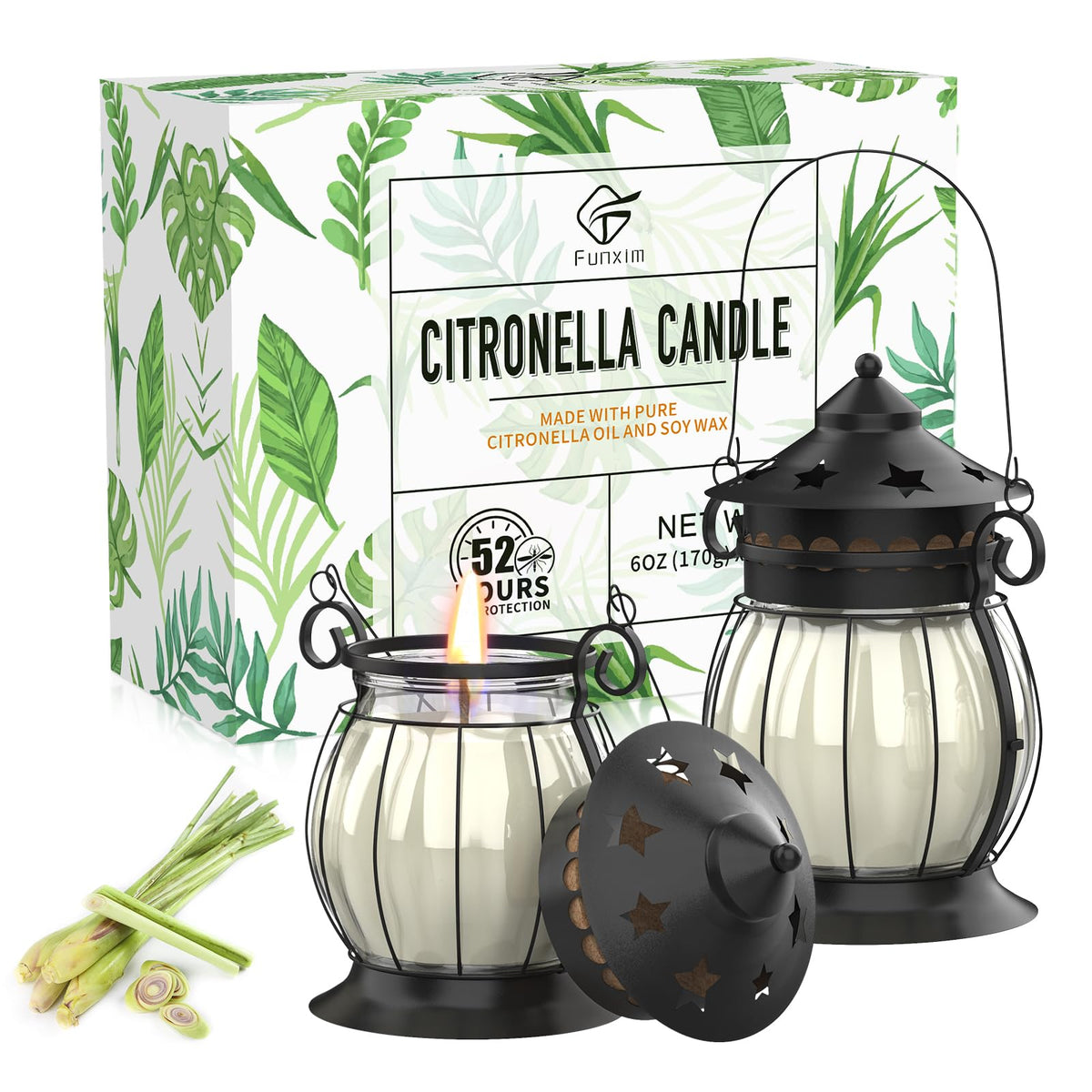 FUNXIM citronella candle in a vintage outdoor lantern lighting a cozy patio ambience