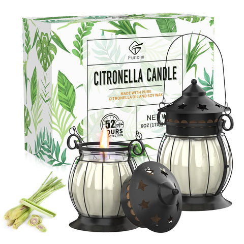 FUNXIM citronella candle in a vintage outdoor lantern lighting a cozy patio ambience