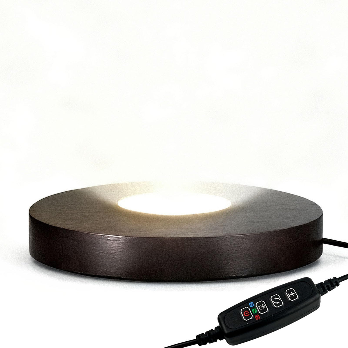 FuoiCorn wood LED base powering crystal display at a perfect angle.