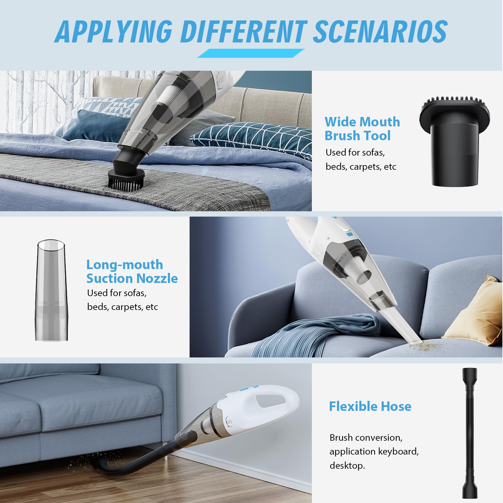 FUOAYOC handheld vacuum demonstrates 6KPa suction for tough messes