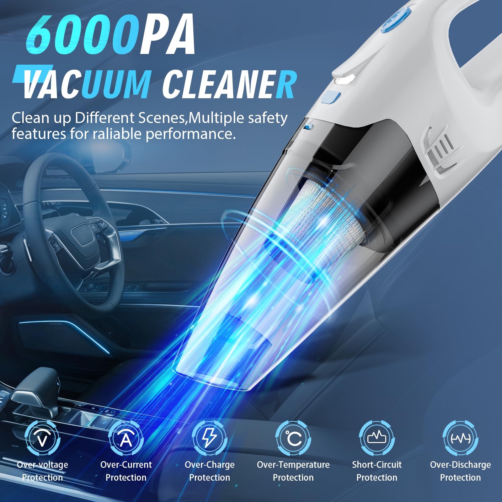 FUOAYOC vacuum with LED light illuminates dark car corners