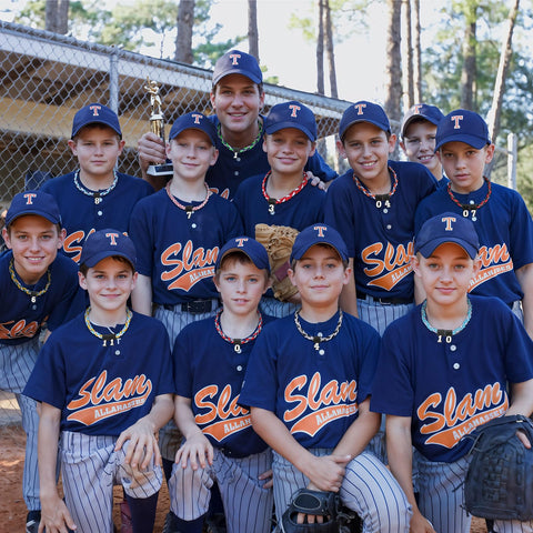 Fupapa baseball necklace in light blue for coordinated team apparel and party favors