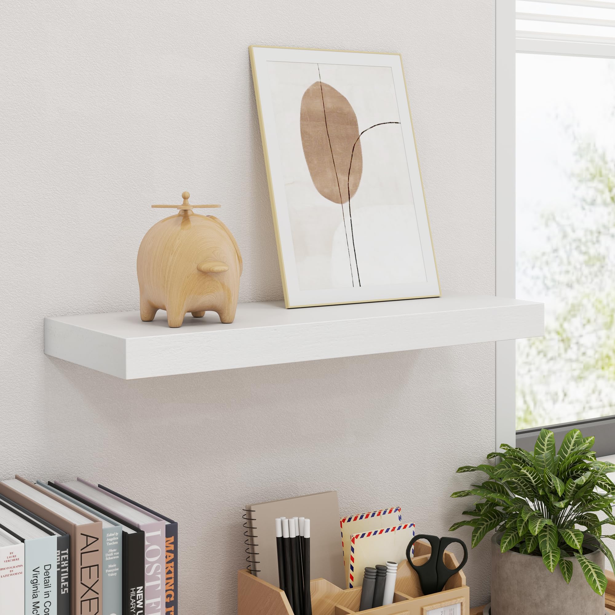 fuqing white wood shelves offer practical storage and decorative appeal.
