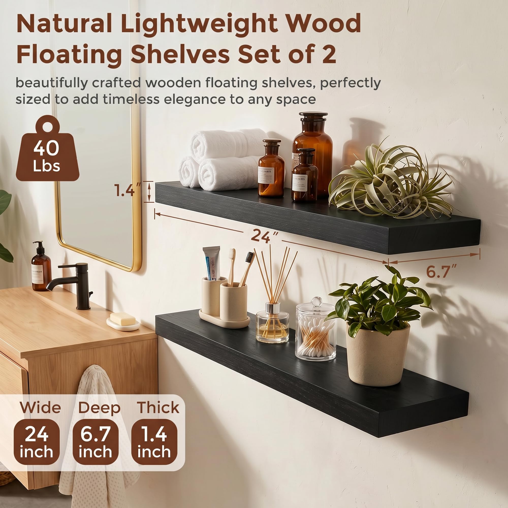 fuqing 24-inch wide shelves on wall demonstrate space-saving display for living room.