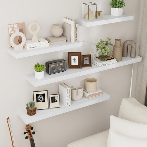 fuqing white shelves brighten living areas and create a focal point.