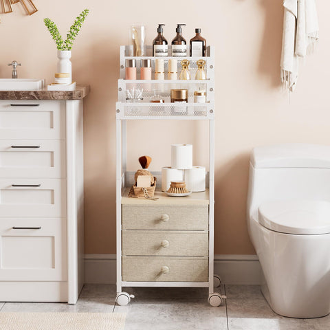 FURFUN bathroom stand middle open shelf fits taller items like toner bottles.