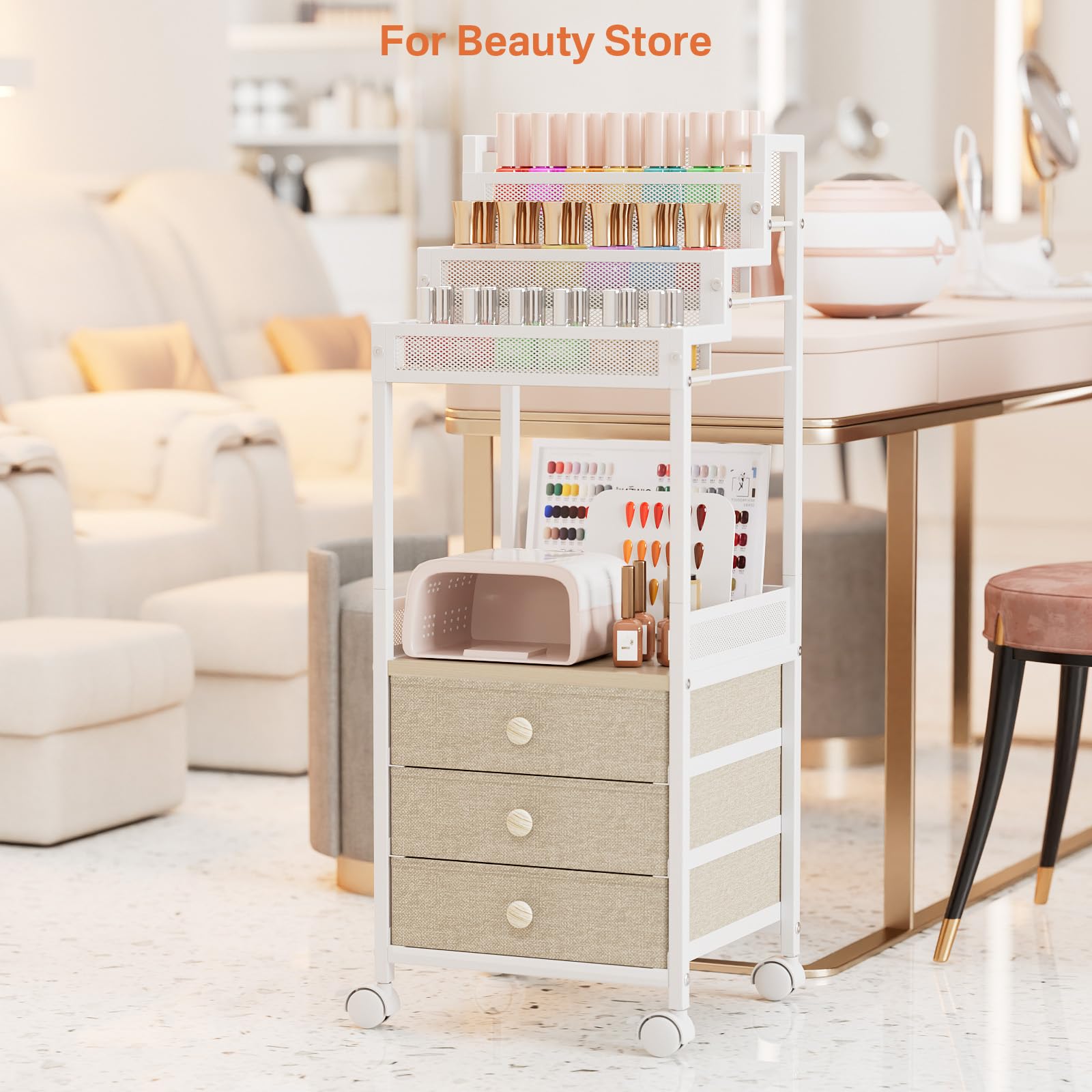 FURFUN bathroom stand organized skincare and makeup setup reduces clutter.