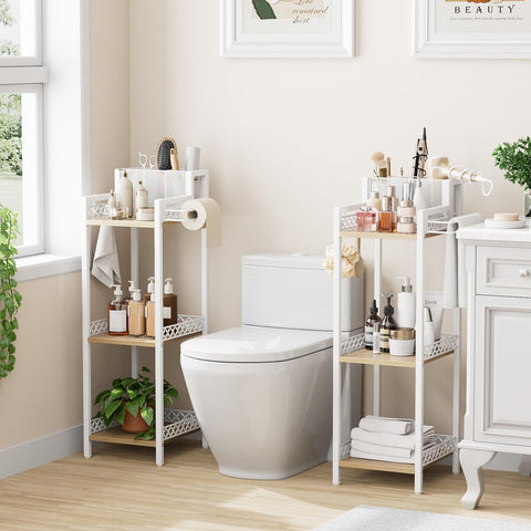 FURFUN middle shelf stores toilet paper rolls and towels efficiently.