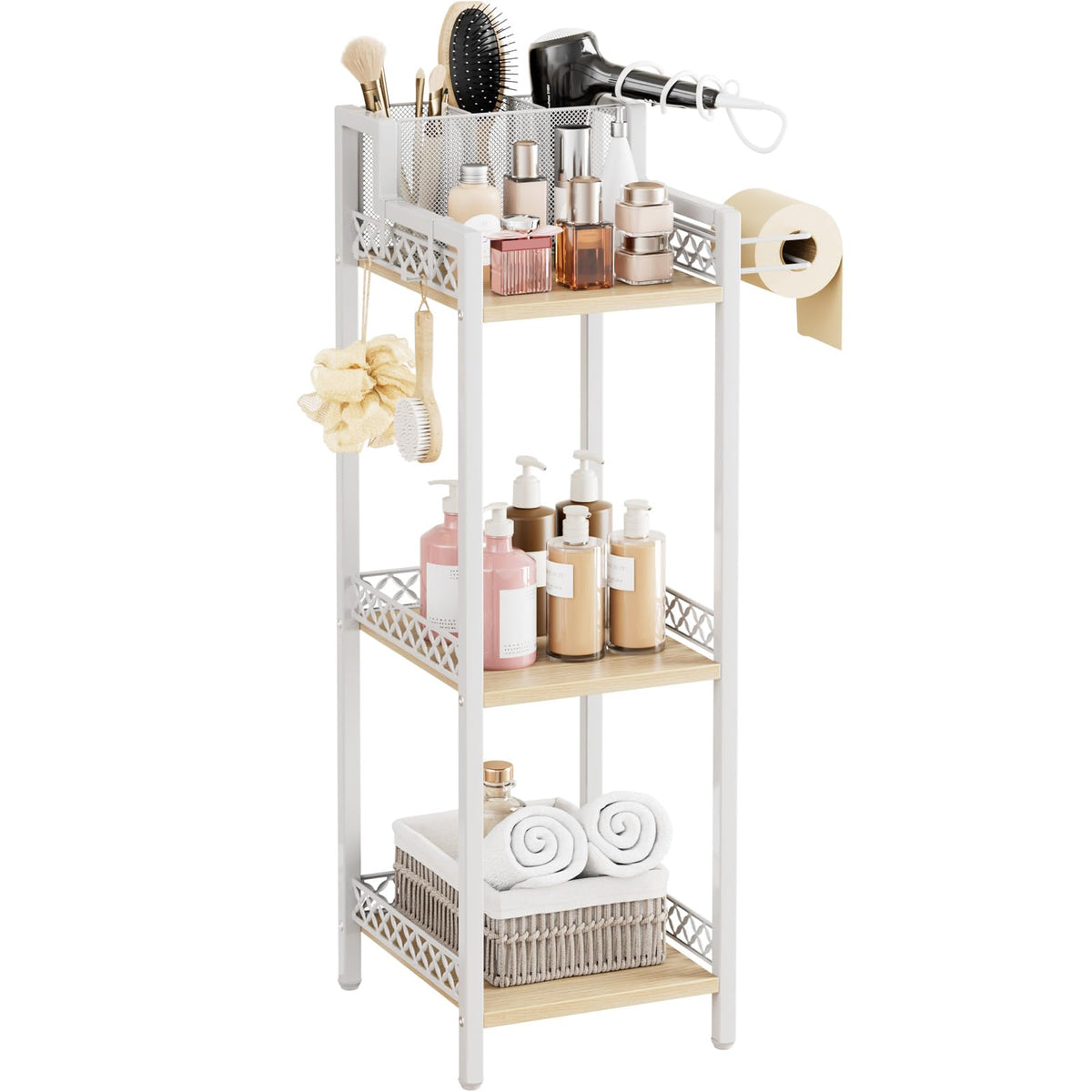 FURFUN slim 3-tier bathroom shelf fits narrow spaces beside the toilet.