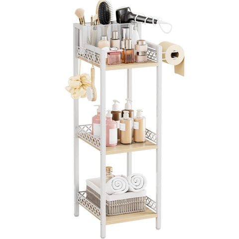 FURFUN slim 3-tier bathroom shelf fits narrow spaces beside the toilet.