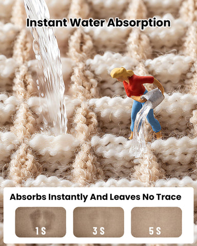 Furicher rug with SEBS-backed bottom stays secure on wood or tile floors