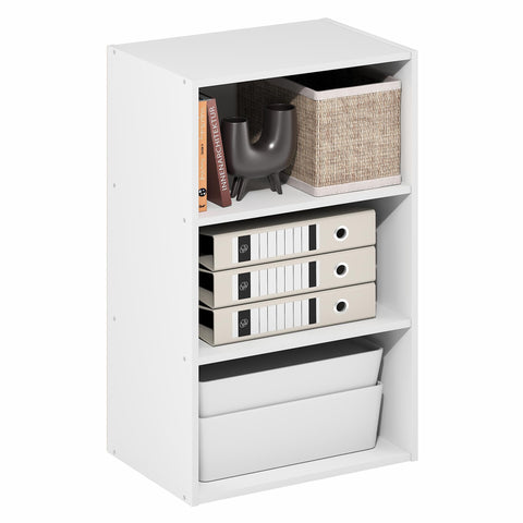 Furinno Basic Book Shelf three-tier open shelf in white boosts compact storage