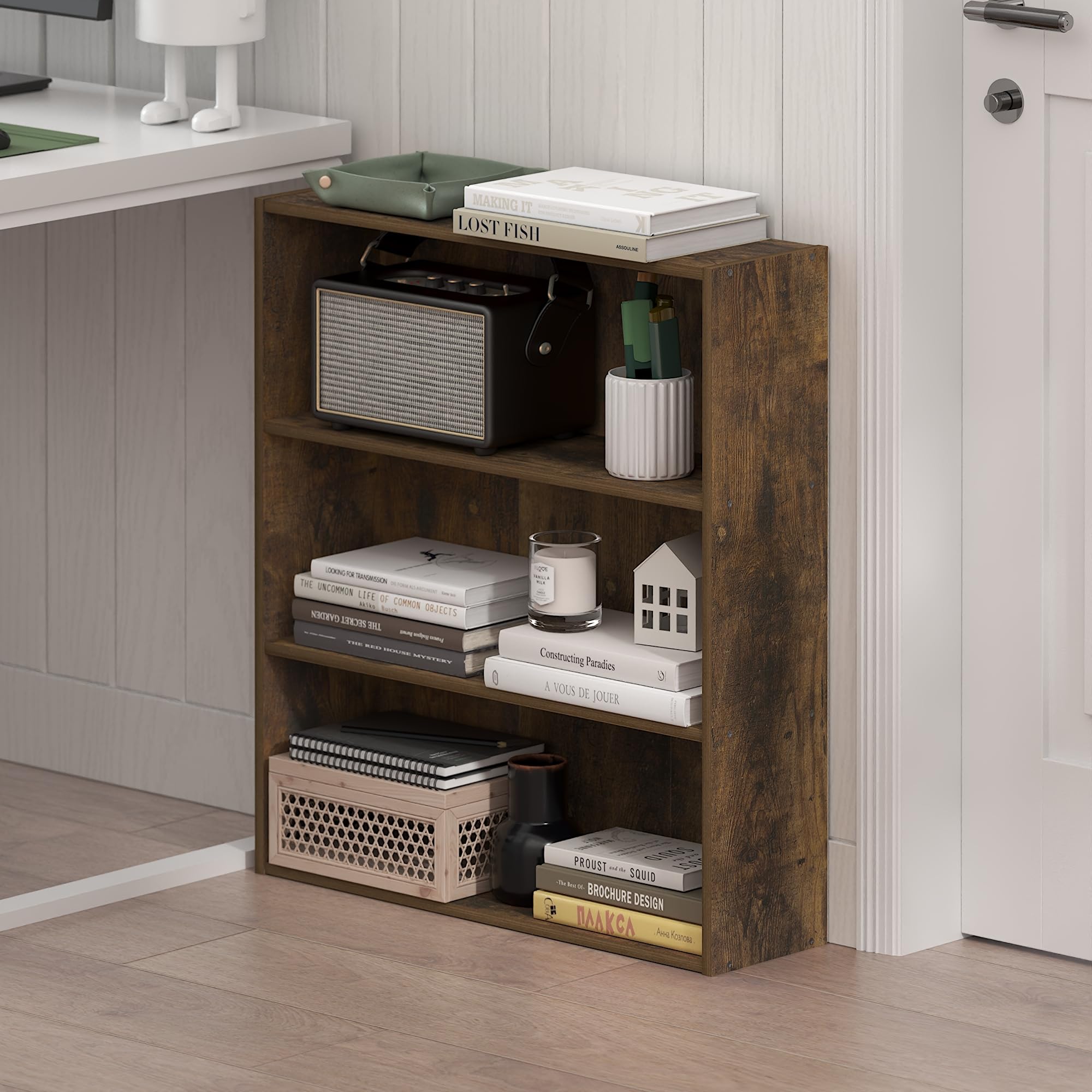Furinno Basic Book Shelf compact 7x24x26 design fits small living spaces.