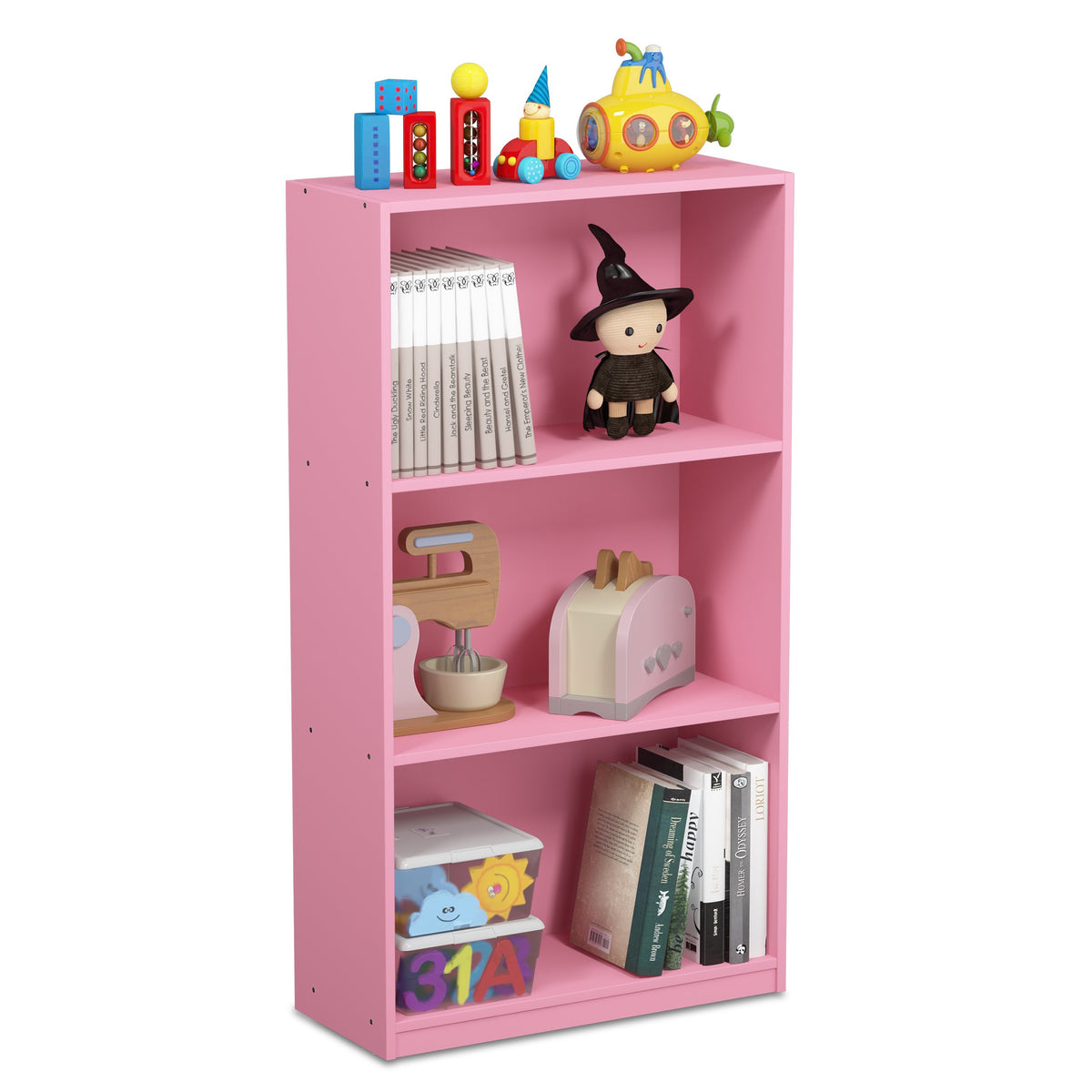 Furinno BASIC Book Shelf pink with three open shelves for display