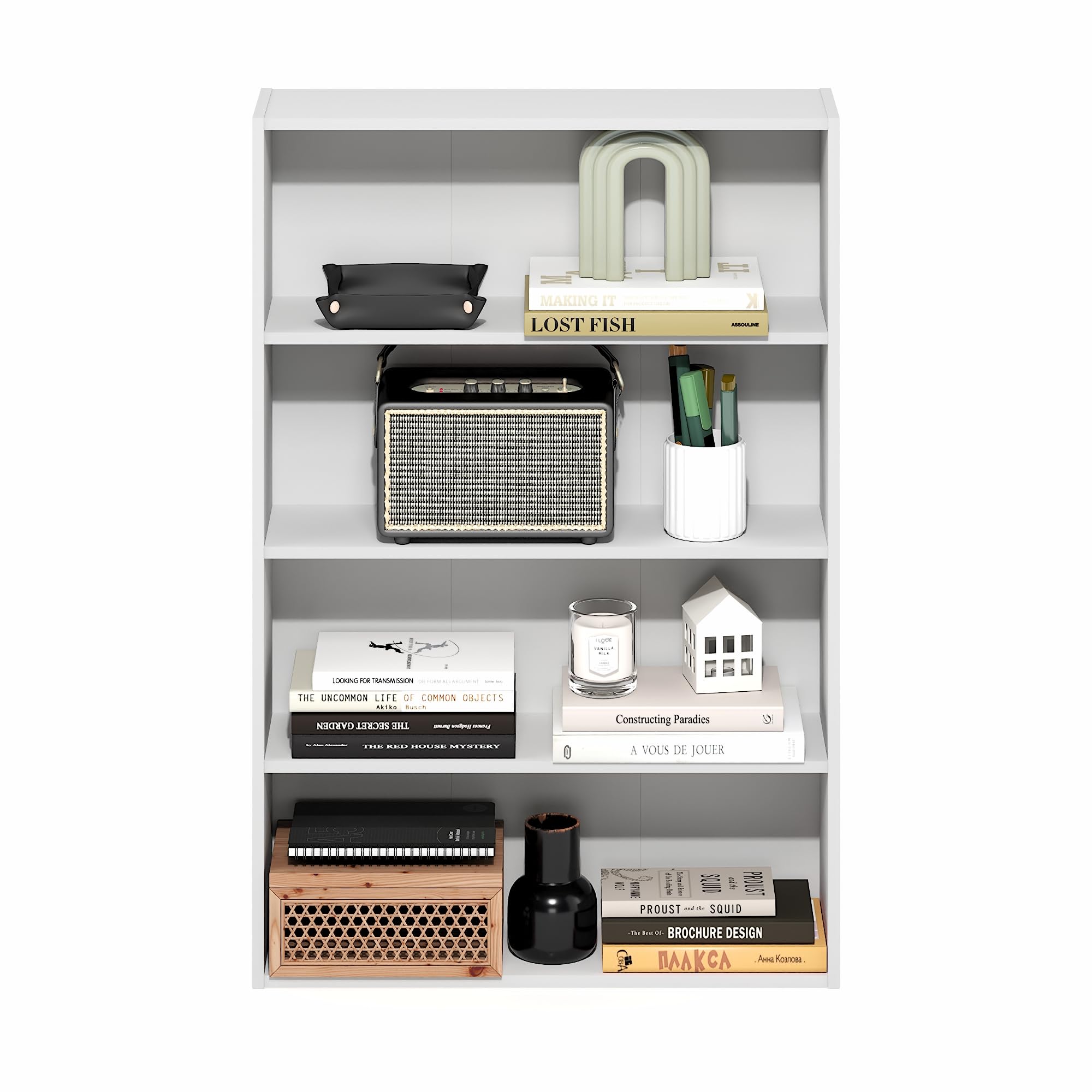 Furinno Basic Bookcase shelves loaded with books and decor
