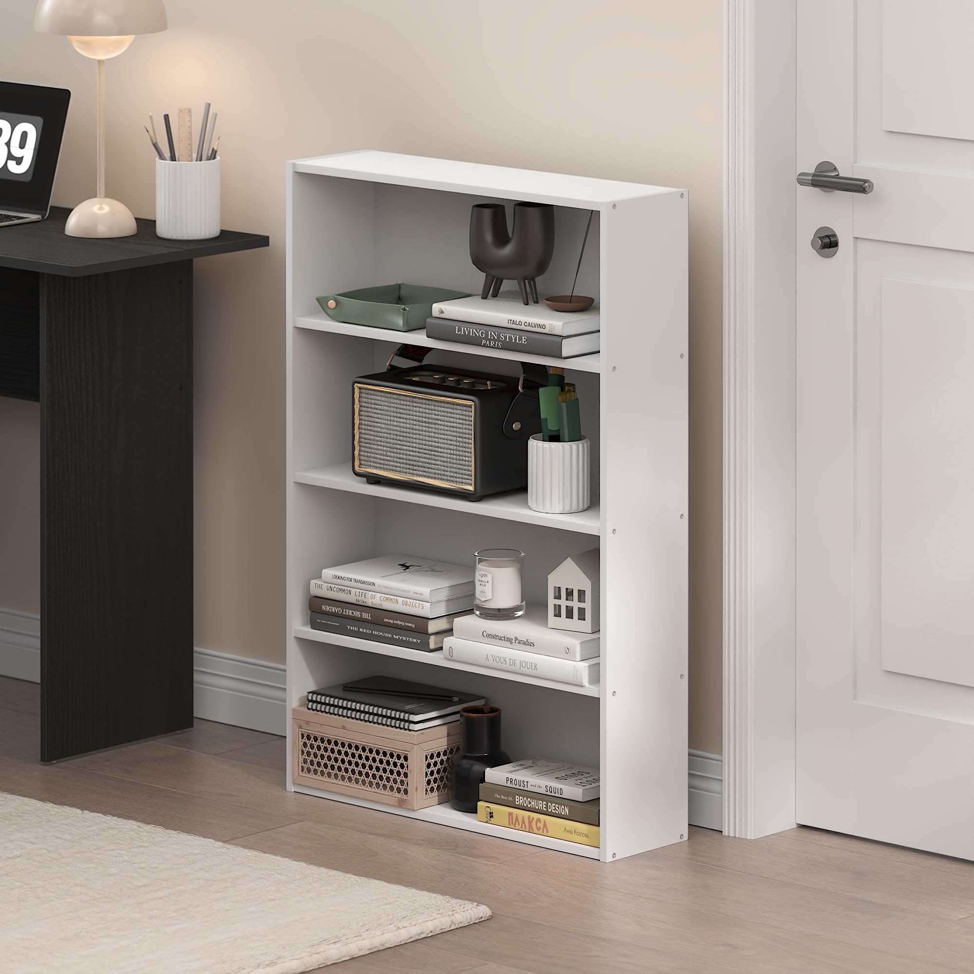 Furinno Basic Bookcase side view highlighting slim profile in small spaces