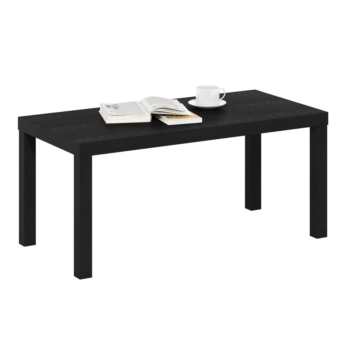 Furinno Classic coffee table with thick top highlights sturdy 1.8-inch surface for decor and beverages.