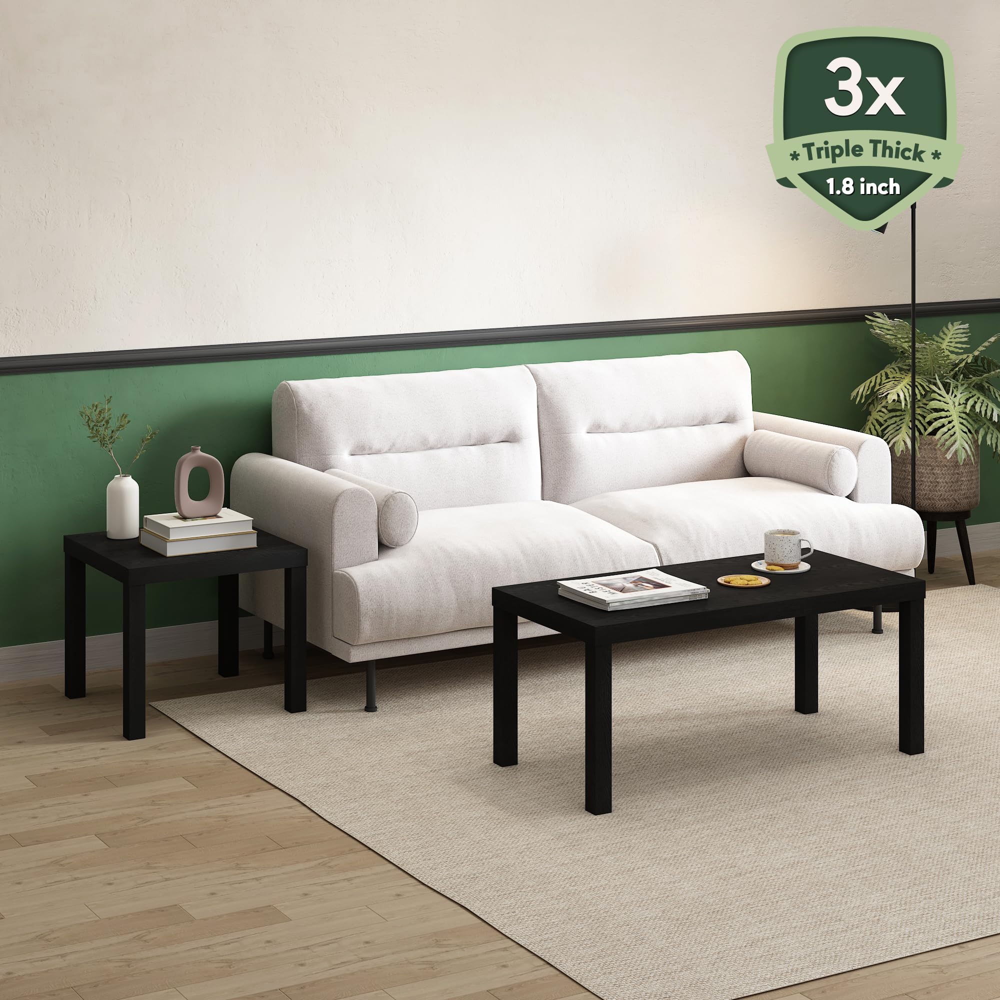 Furinno Classic coffee table top close-up shows durable edge and smooth finish.