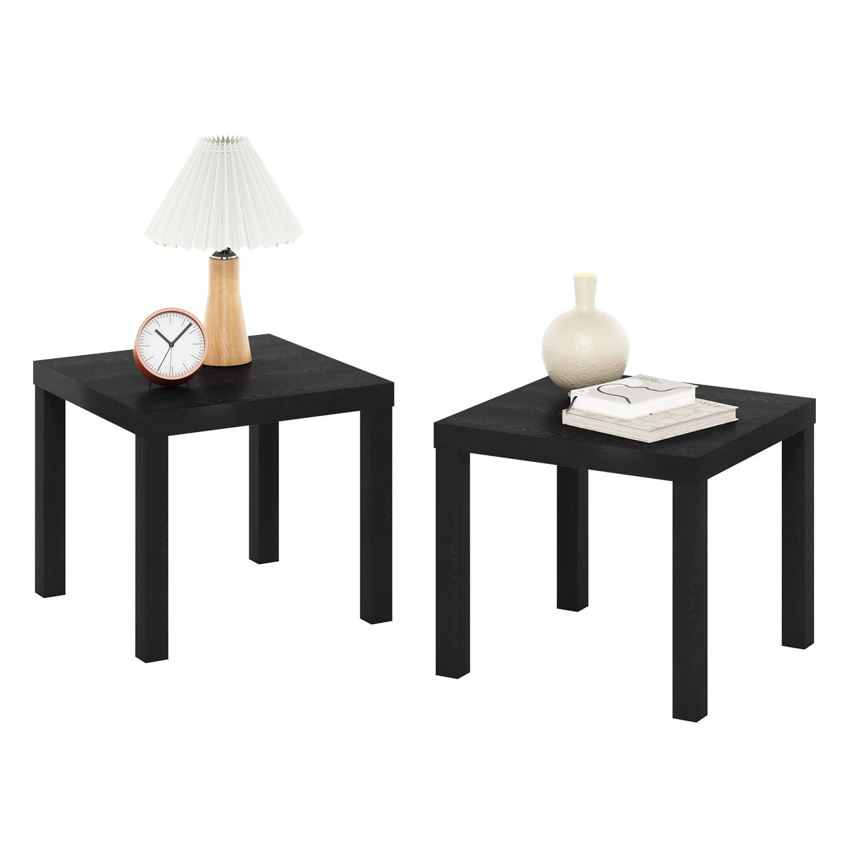 Furinno Classic Homey end tables, top view, sturdy surface for lamps and decor.