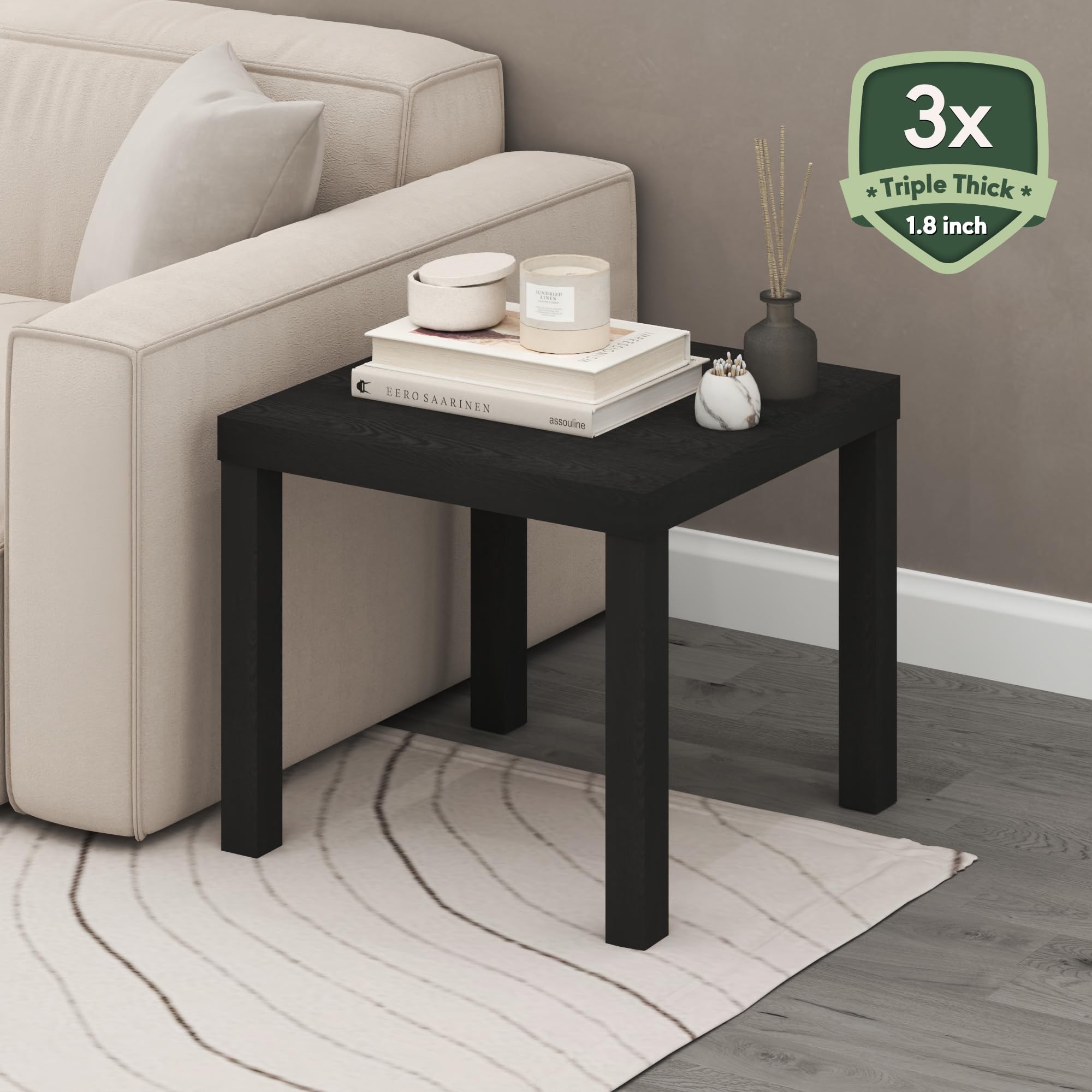 Furinno Classic Homey Square Parsons End Table with a thick 1.8 inch top for a sturdy surface.