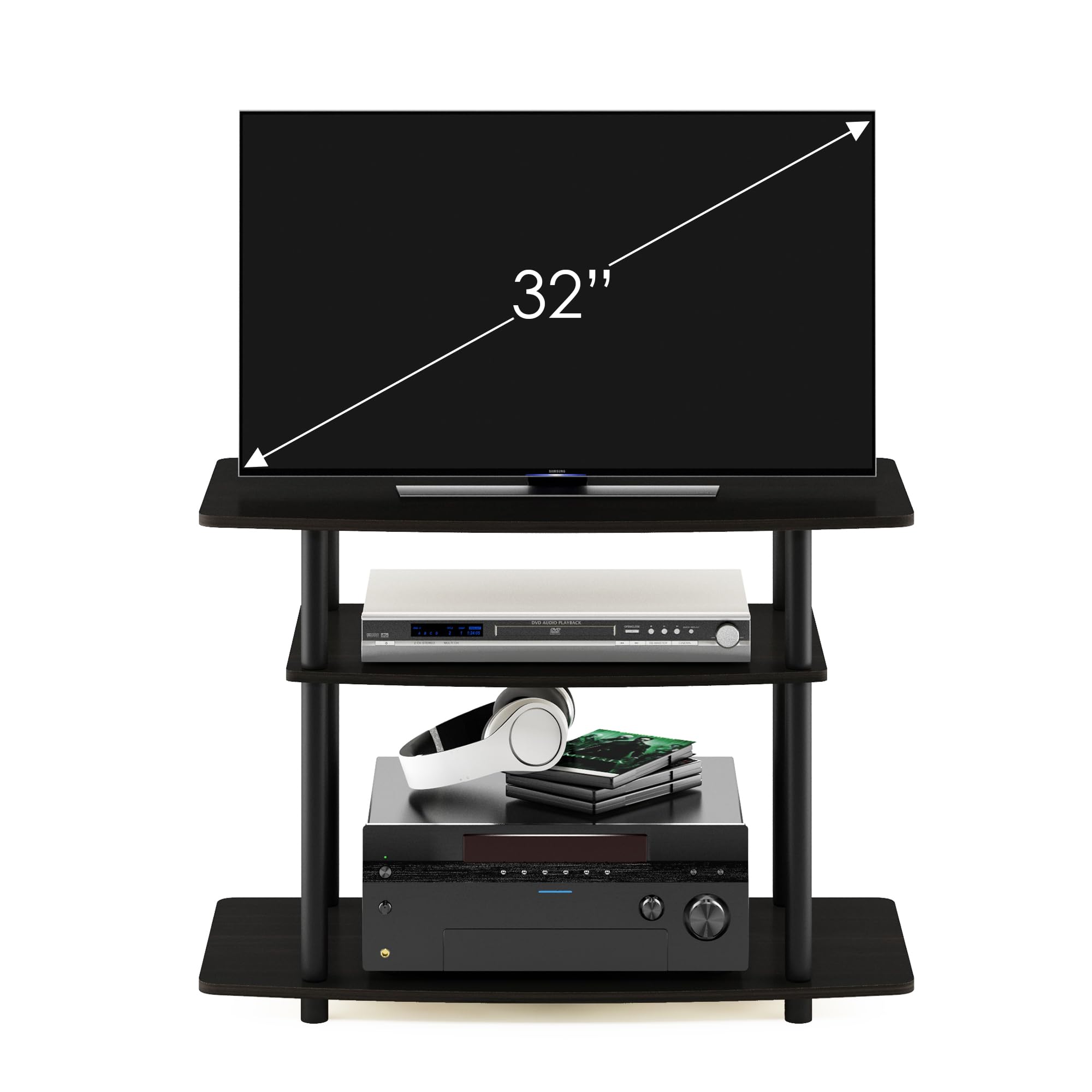 Furinno compact design fits small living rooms while offering storage.