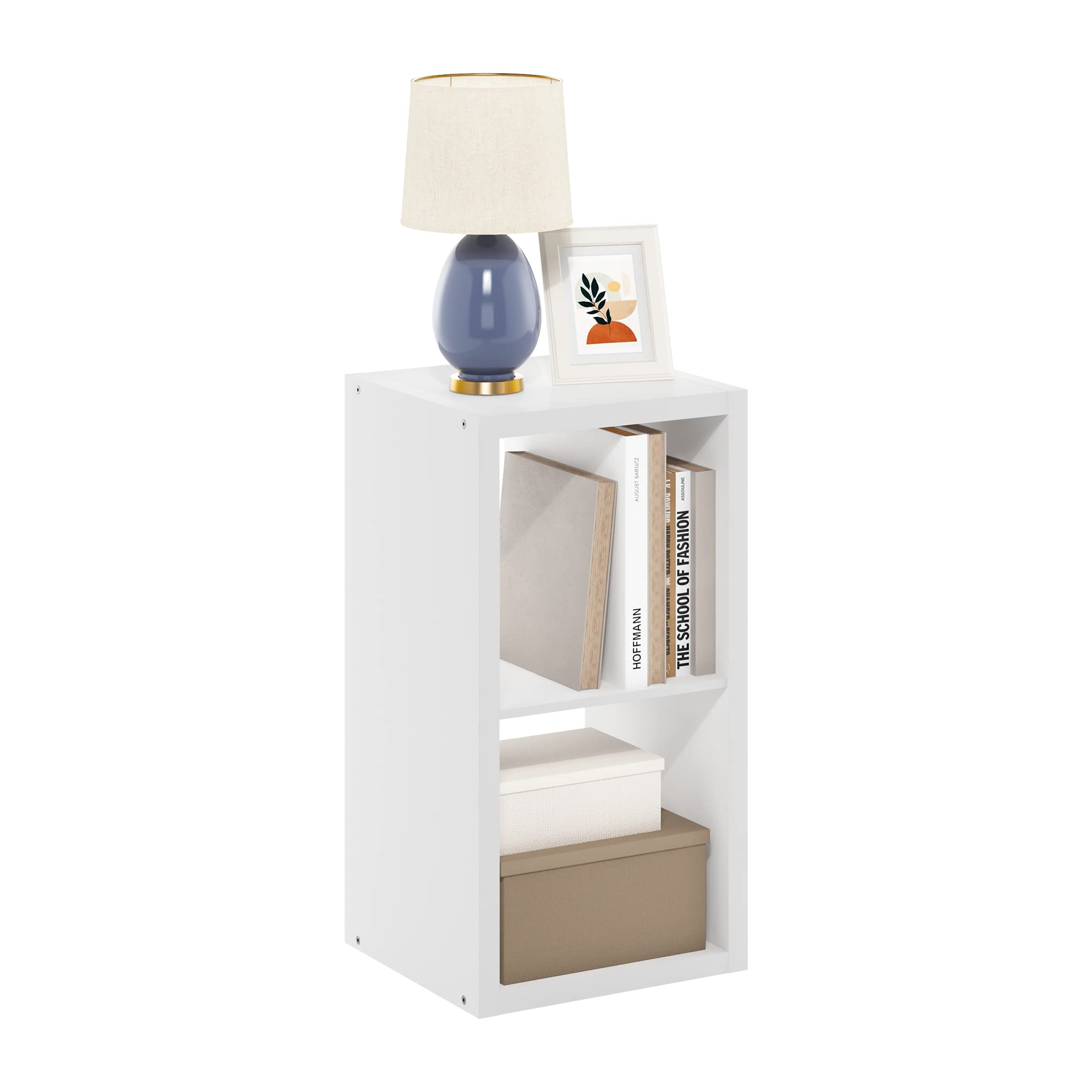 Furinno Cubicle two-cube storage white front view showing open display for books