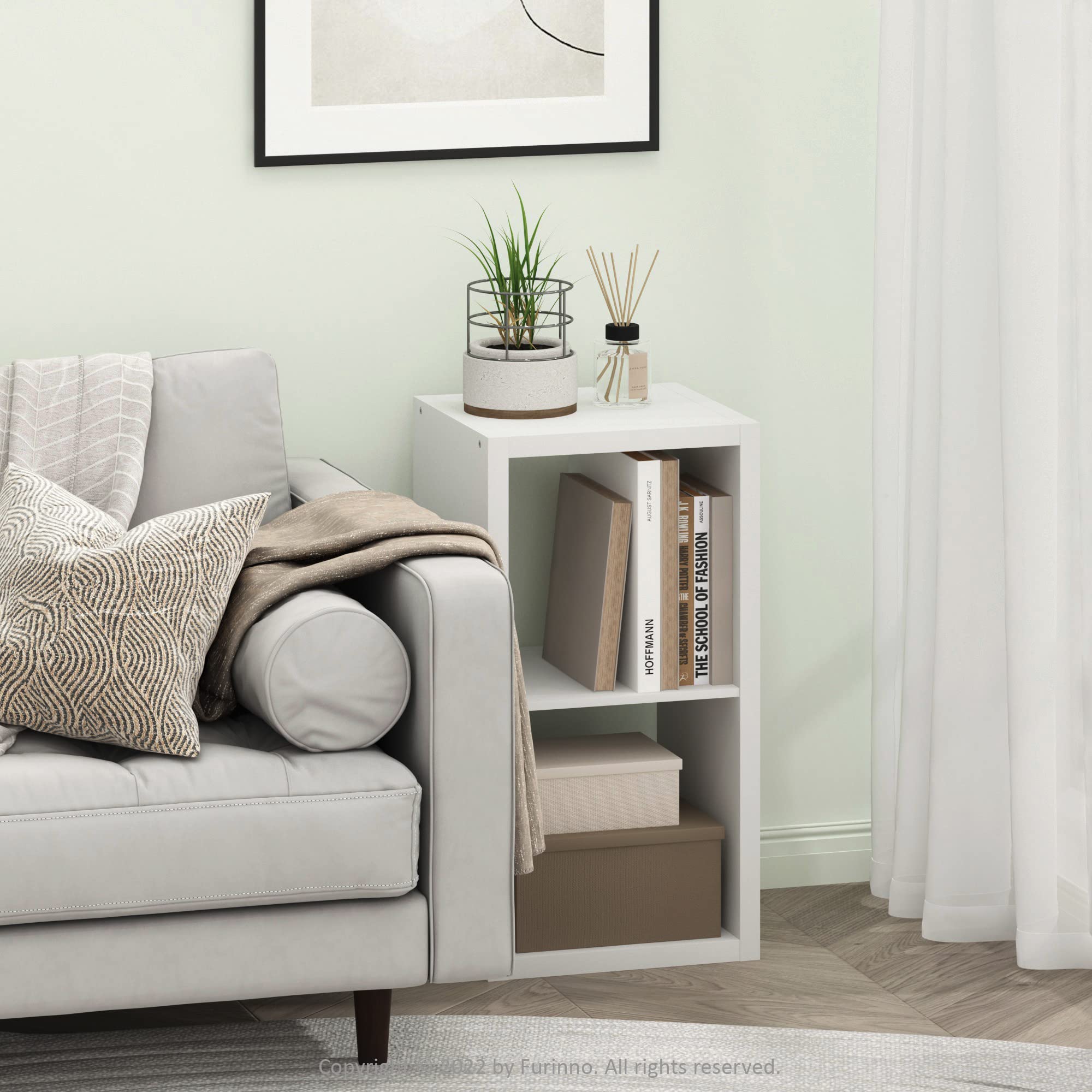 Furinno Cubicle two-cube storage white side view demonstrating versatile placement
