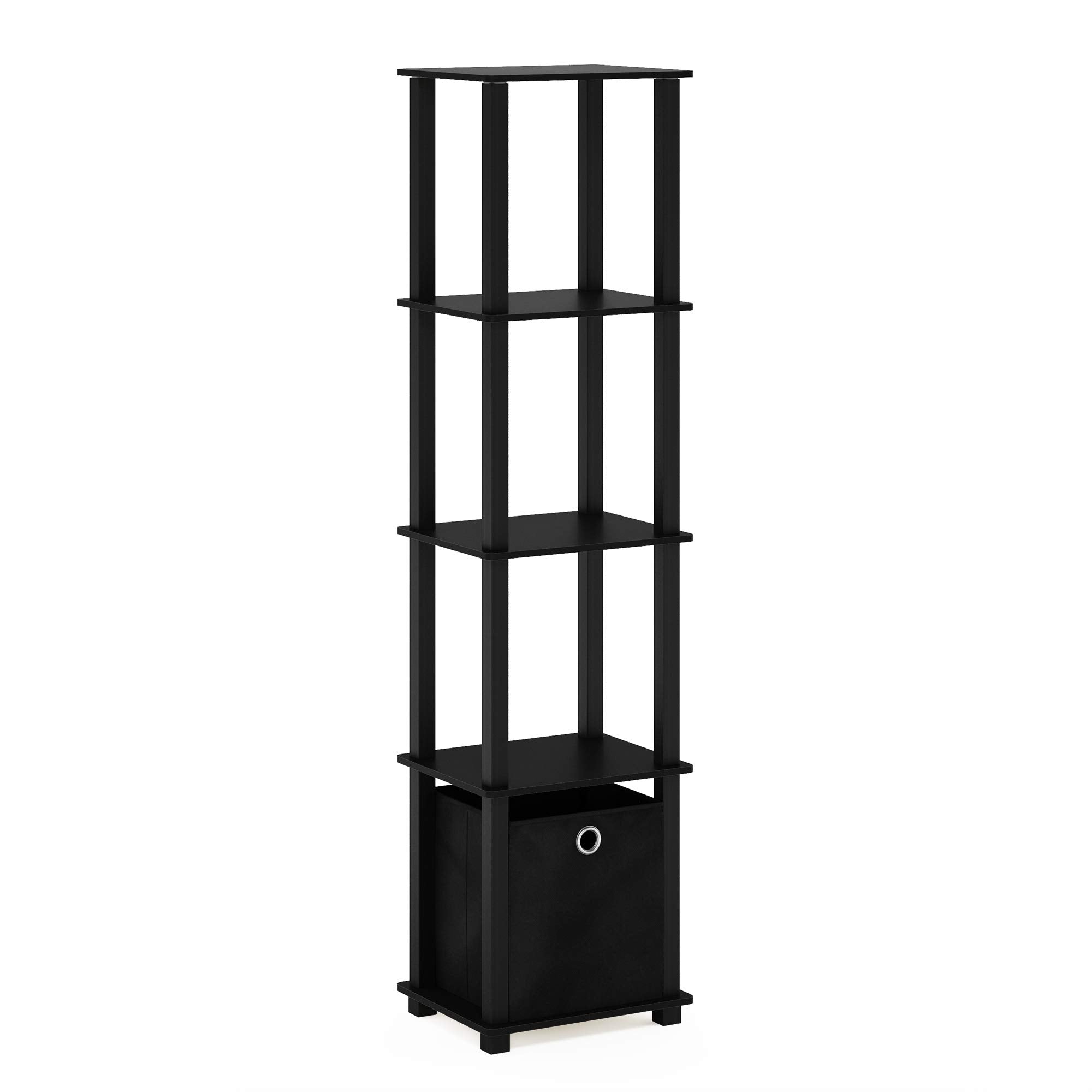 Furinno fabric bin storage keeps loose items neatly out of sight.