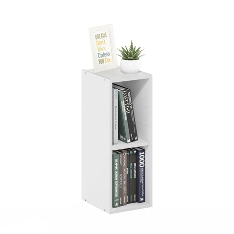 Furinno Fulda 2-tier narrow book shelf in white for compact storage in small rooms