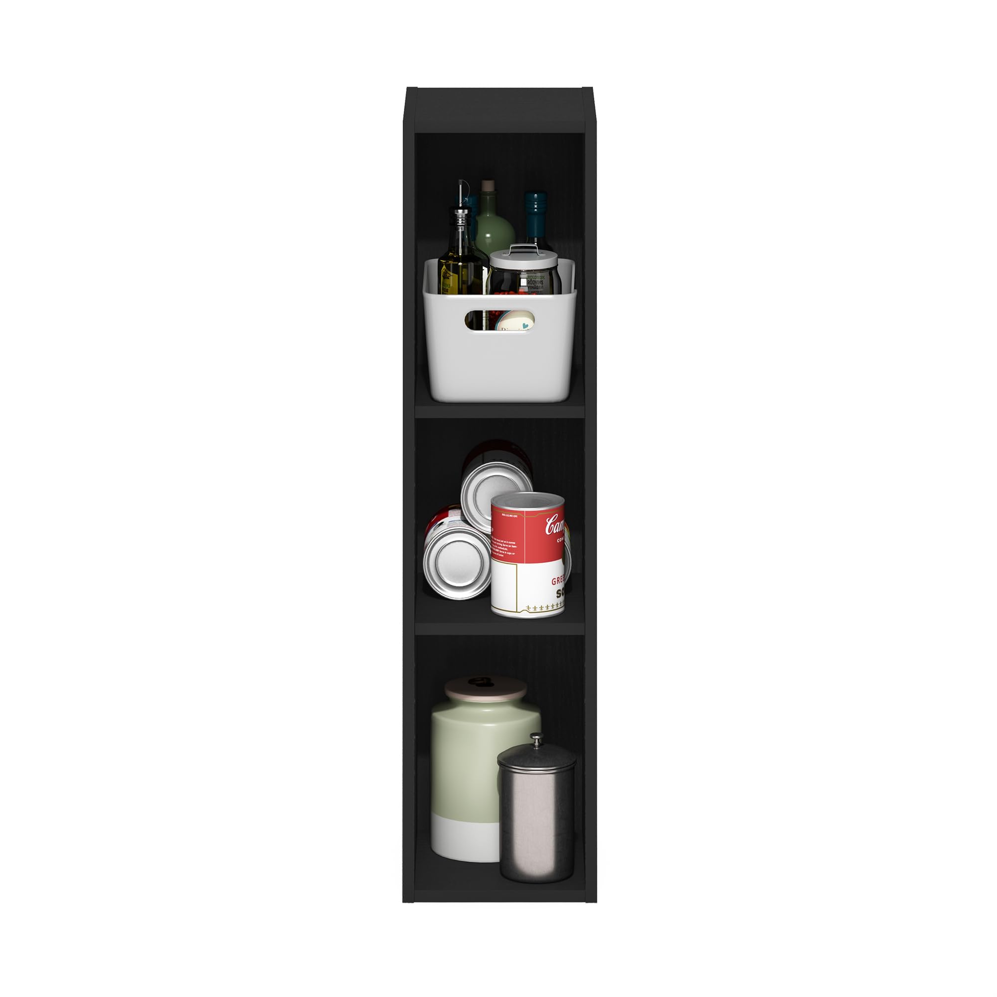 Furinno Fulda back panel adds stability and keeps items in place.