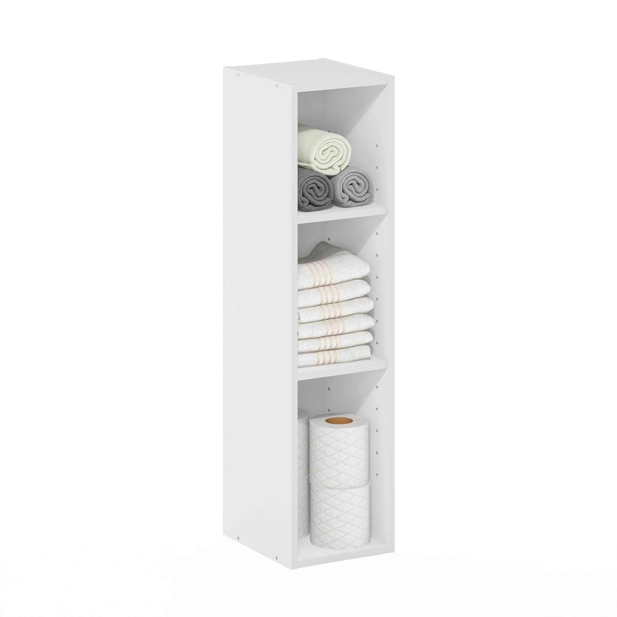 Furinno Fulda book shelf front view, slim 8-inch width fits compact spaces.