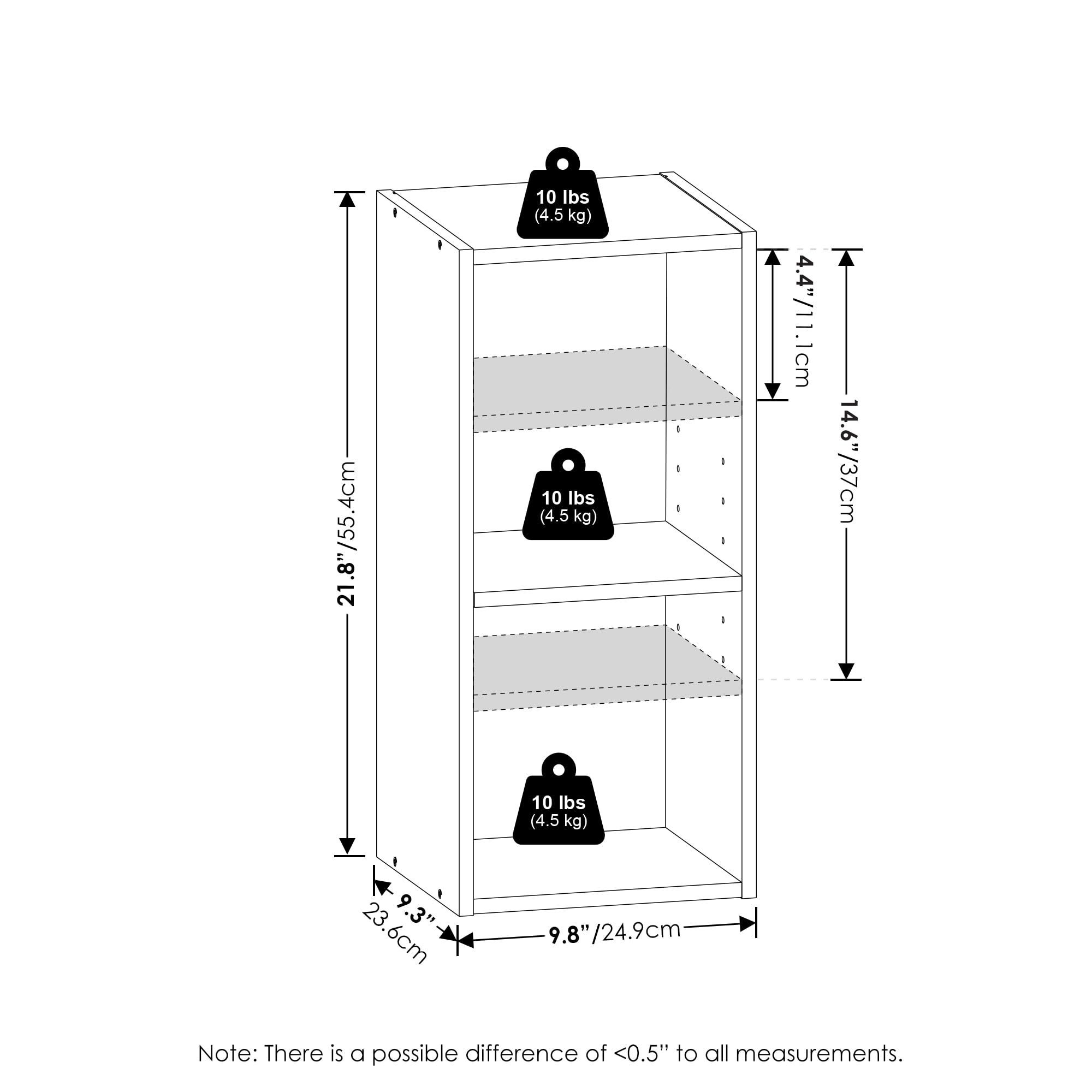 Furinno Fulda shelf with books and decor on two open shelves.