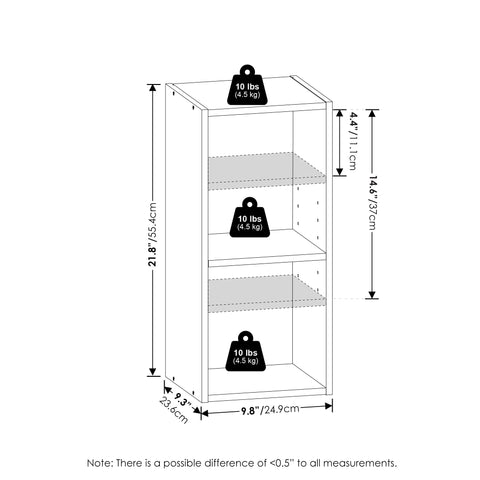 Furinno Fulda shelf with books and decor on two open shelves.