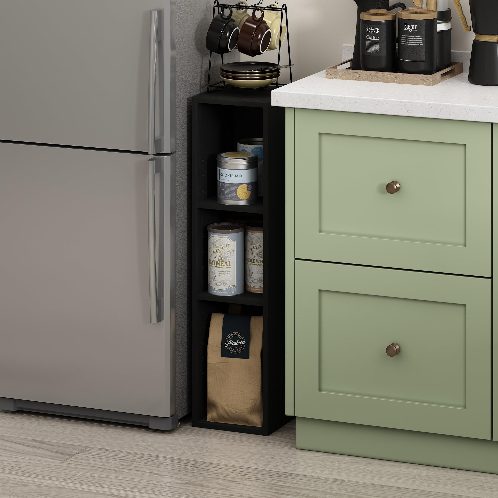 Furinno Fulda three-tier open shelves for books and decor.