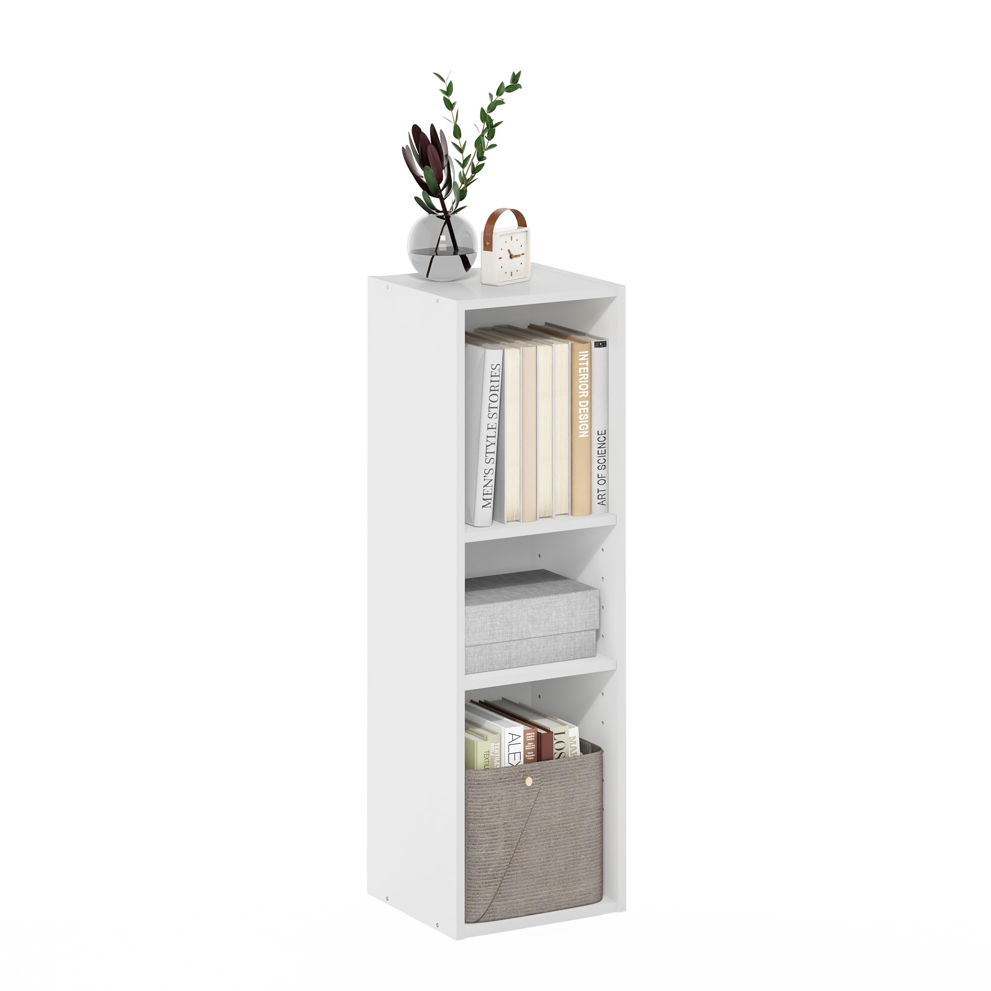 Furinno Fulda slim book shelf angled view showing space-saving design for small rooms
