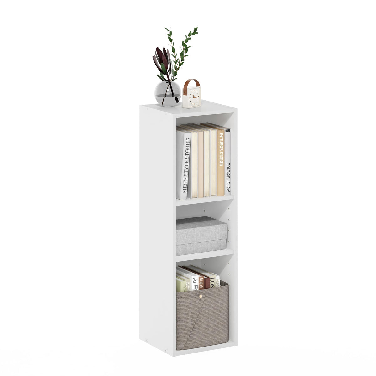 Furinno Fulda slim book shelf angled view showing space-saving design for small rooms