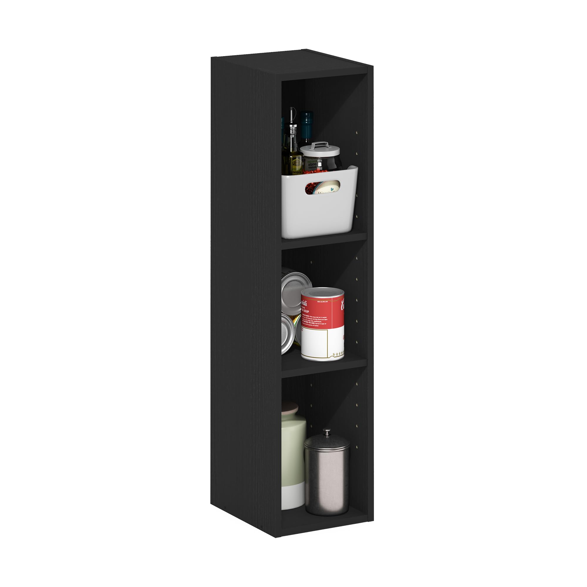 Furinno Fulda slim bookcase front view for compact spaces and easy storage.