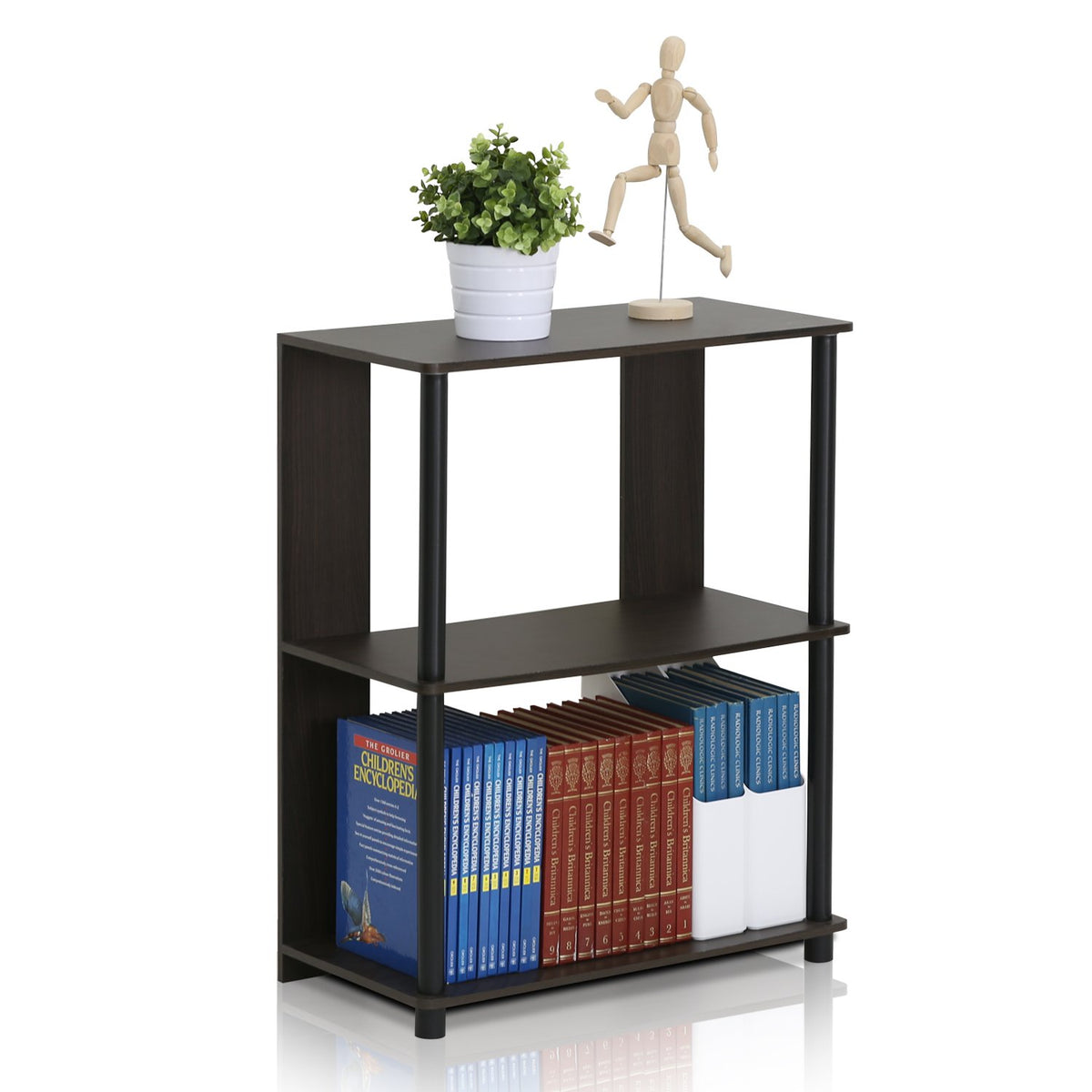 Furinno JAYA 3-Tier Bookcase side view showing slim profile for tight spaces.