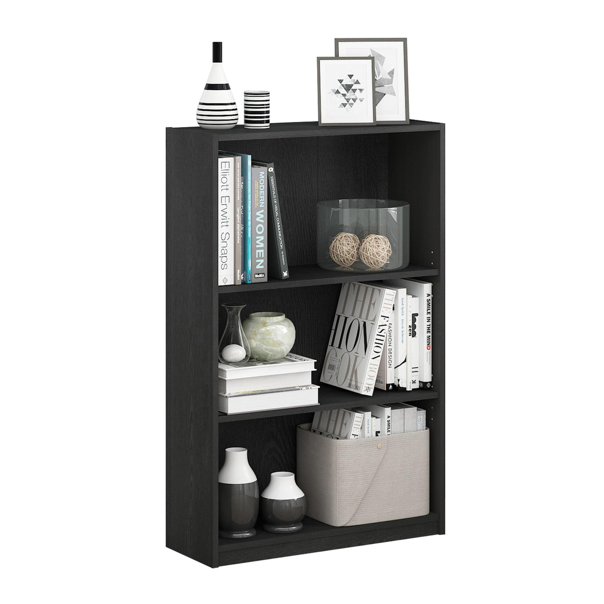 Furinno Jaya 3-Tier Shelf front view for sleek living room organization.