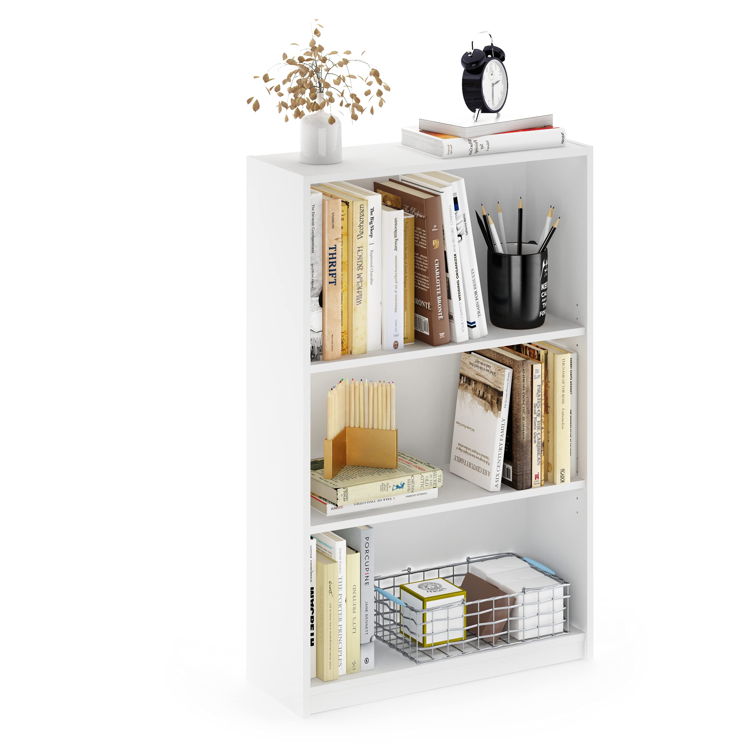 Furinno JAYA 3-Tier shelf front view with adjustable shelves for books