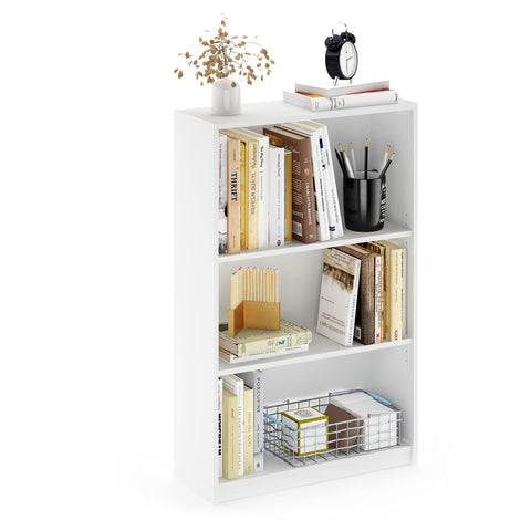 Furinno JAYA 3-Tier shelf front view with adjustable shelves for books