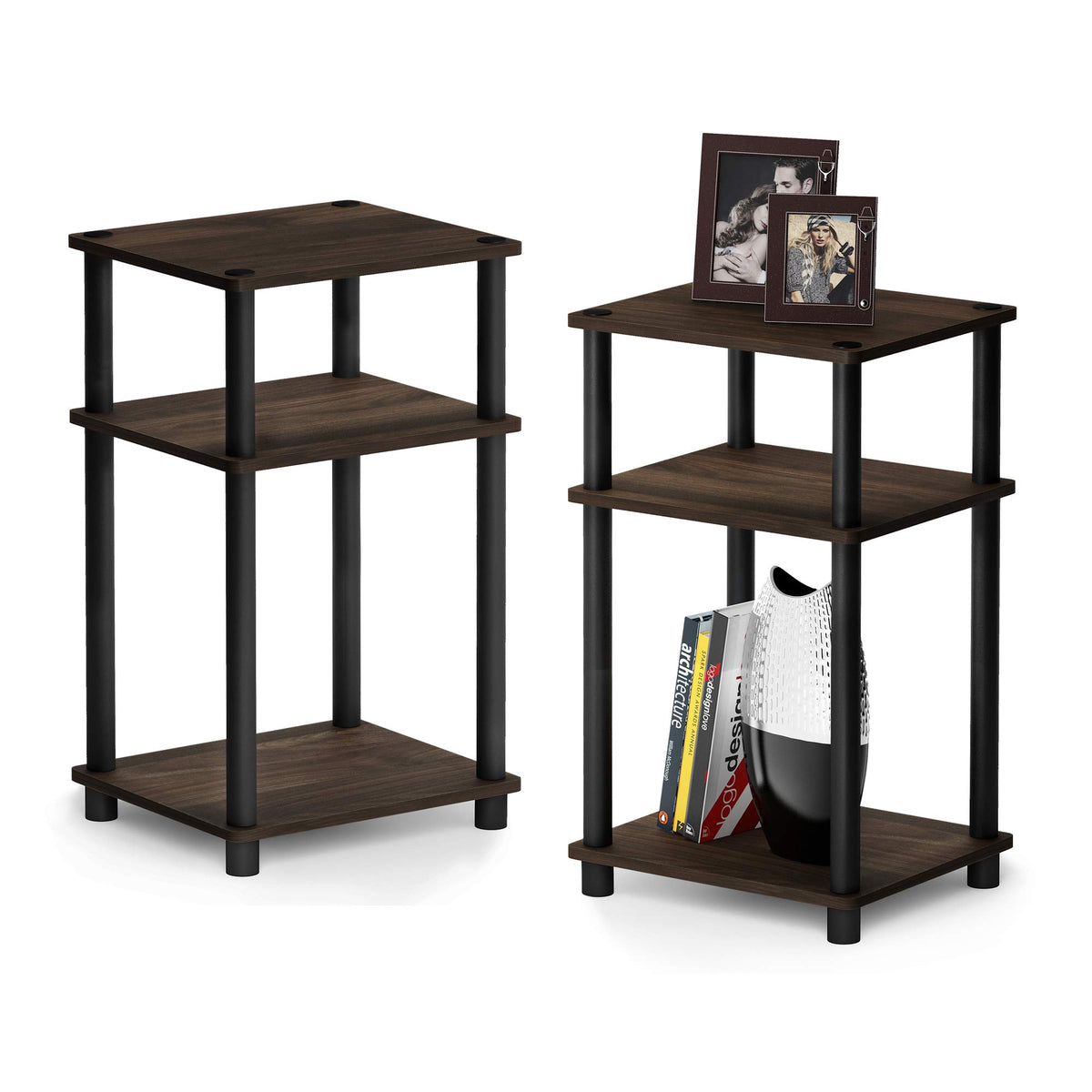 Furinno Just end table in Columbia Walnut/Black with compact living room storage.