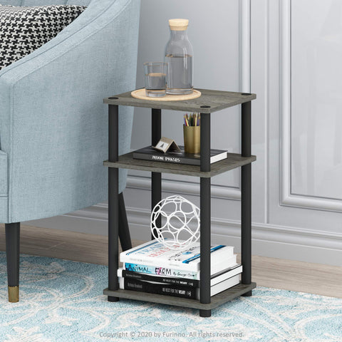 Furinno Just 3-tier end table open shelves side view highlighting organized storage.