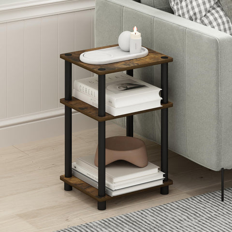 Three open shelves for books and decor on the Furinno JUST 3-tier end table